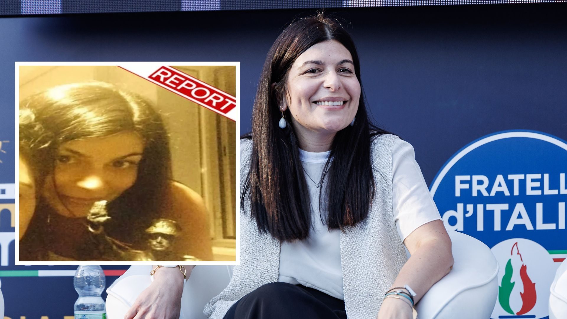 La foto della presidente dell'Antimafia (FdI) Chiara Colosimo in posa con il busto di Mussolini