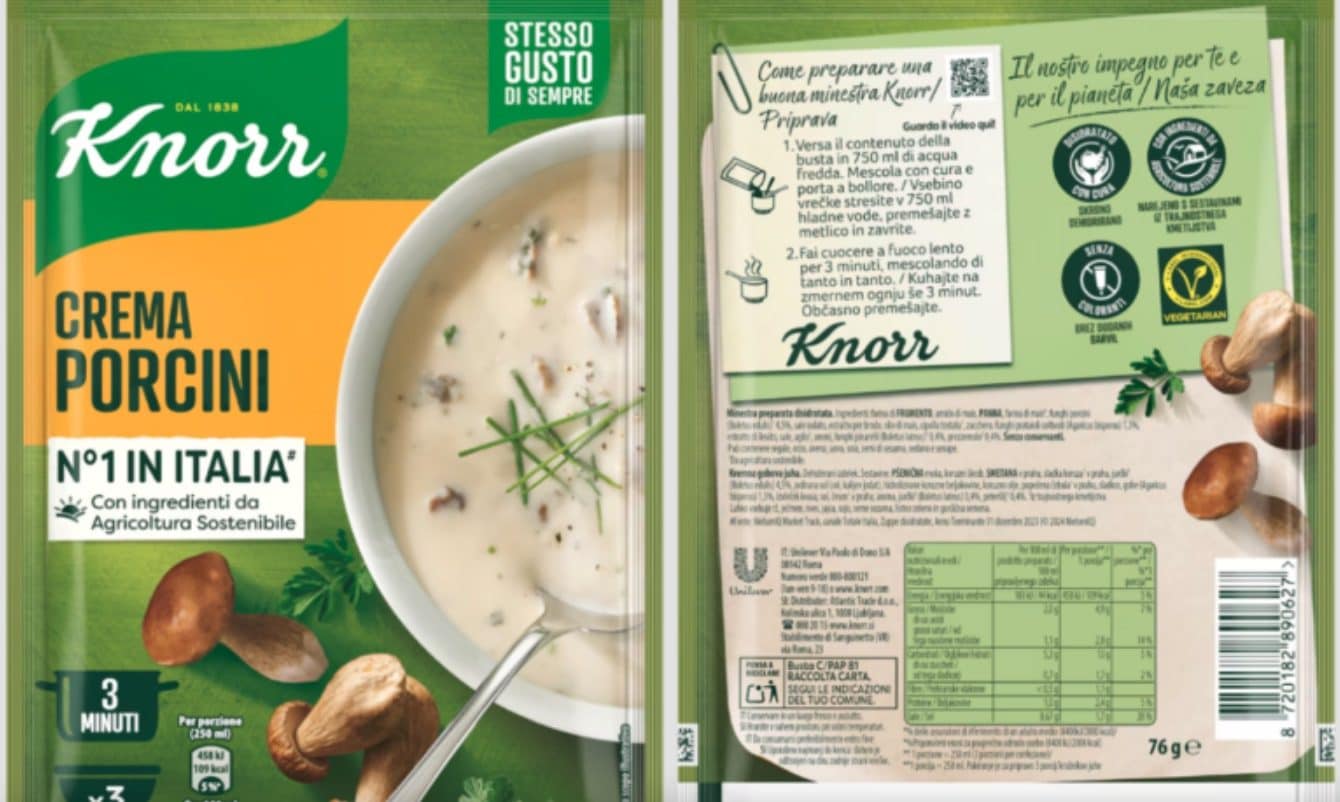 Knorr richiama Crema di Porcini per presenza di sostanze plastiche e metalliche: il lotto interessato