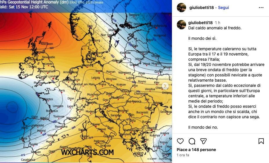 Screen del post di Giulio Betti su Instagram.