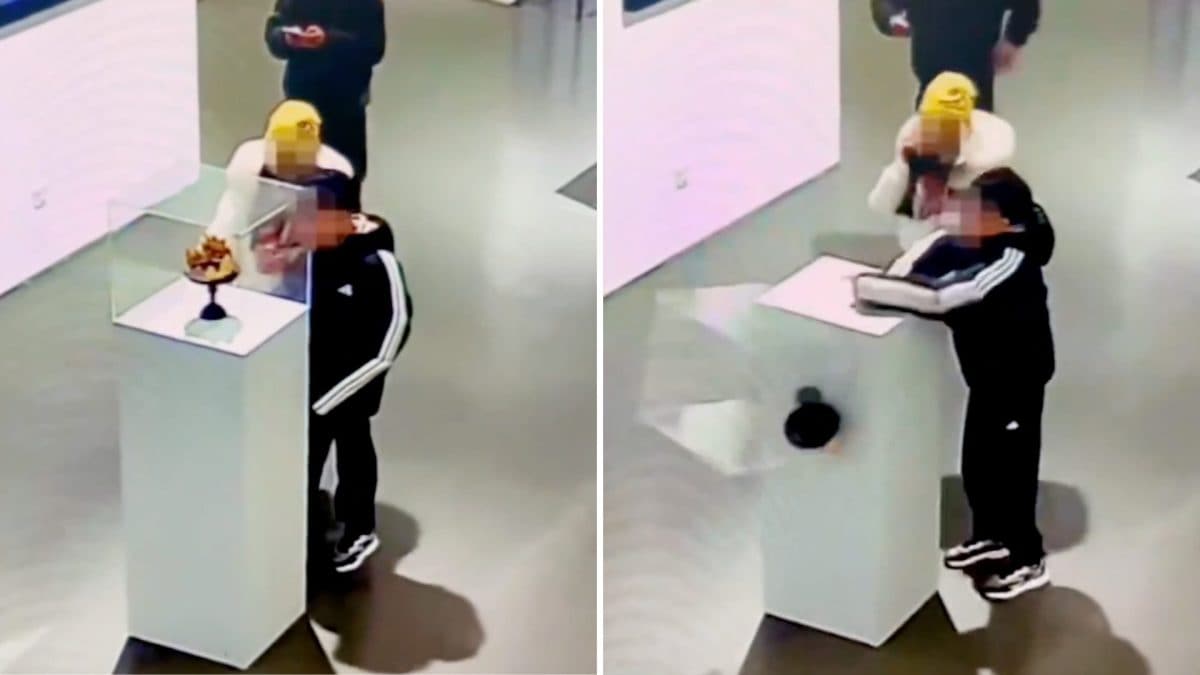 Un bimbo ha urtato e distrutto una corona d’oro durante un’esposizione a Pechino