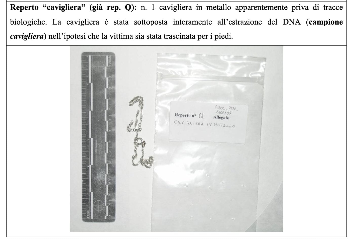 La cavigliera di Chiara Poggi, l’unico oggetto indossato dalla vittima che è stato analizzato