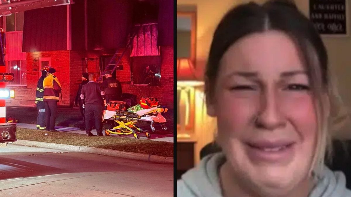 Jourdan Feasby, a sinistra l’incendio che le ha tolto i tre figli