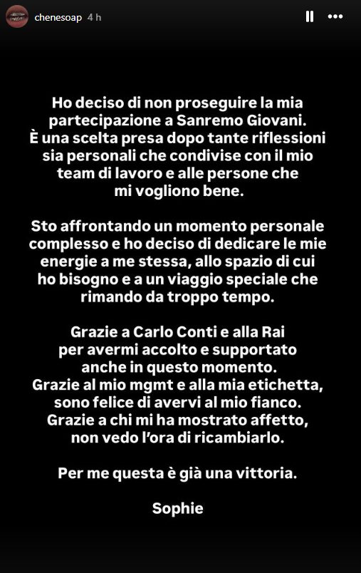 Soap, annuncio dell’abbandono Sanremo Giovani 2026