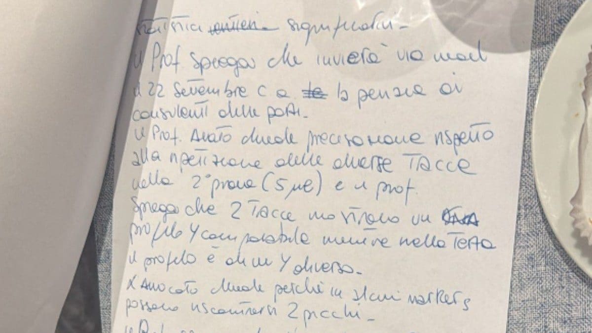 Un verbale manoscritto datato l’11 settembre 2014 sul lavoro della perizia super partes durante processo ad Alberto Stasi.