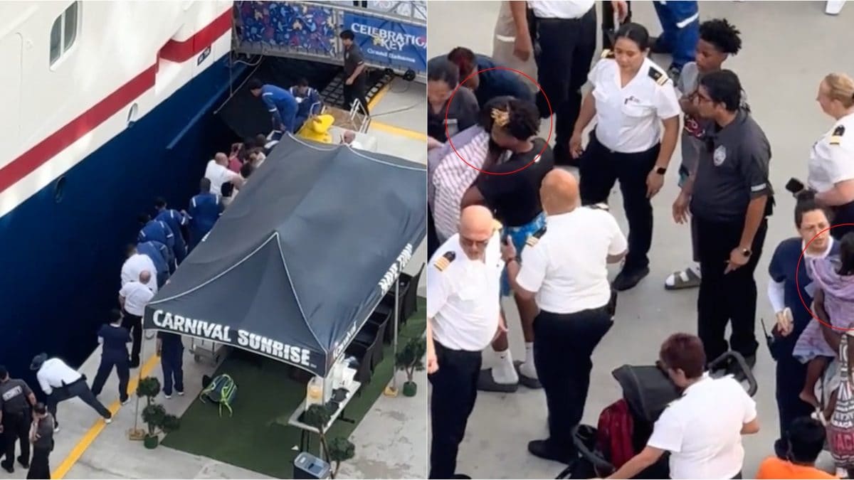 A sinistra, il salvataggio; nei cerchi rossi, la mamma e la bimba dopo essere state tratte in salvo.