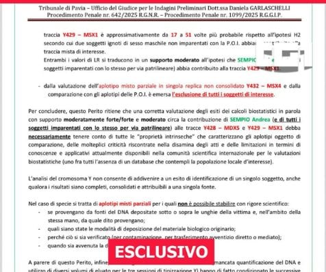 Garlasco, la perizia conferma: "Il Dna sotto le unghie di Chiara è compatibile con la linea paterna di Sempio"