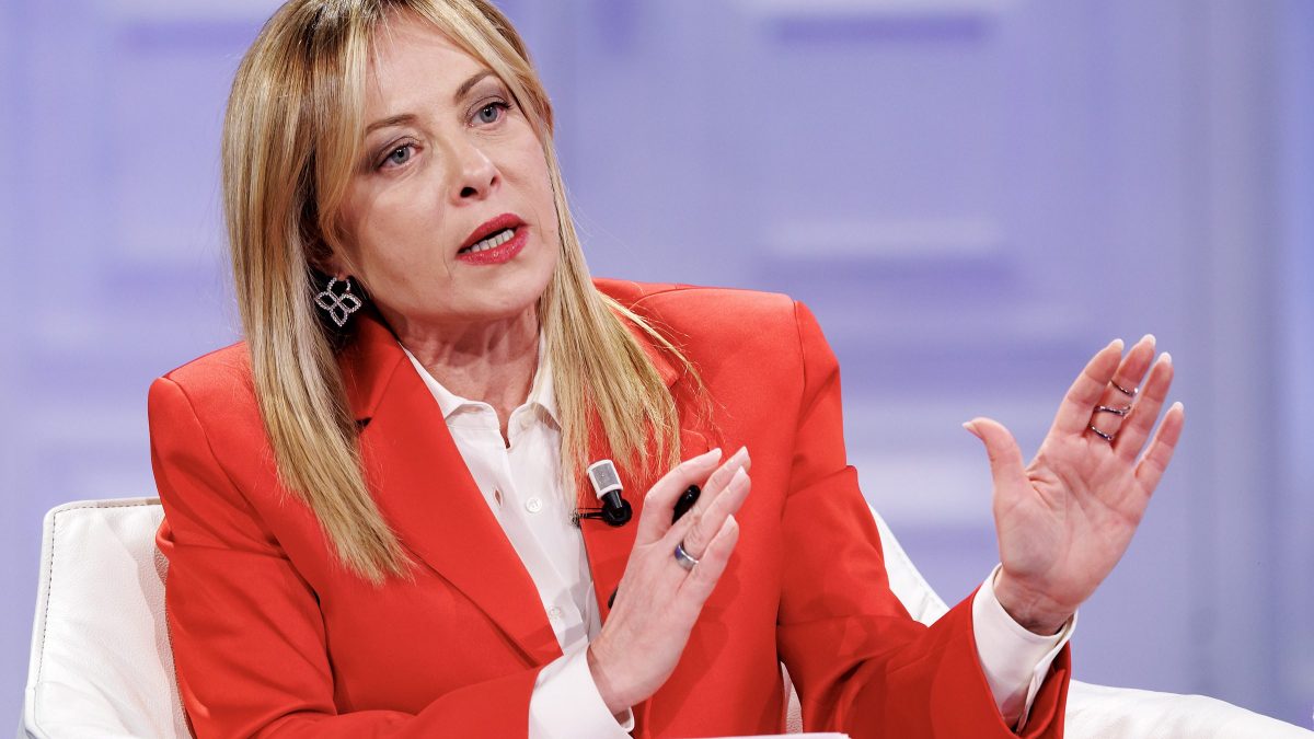 La presidente del Consiglio Giorgia Meloni in occasione della trasmissione "Speciale Porta a porta – 30 anni della nostra vita”