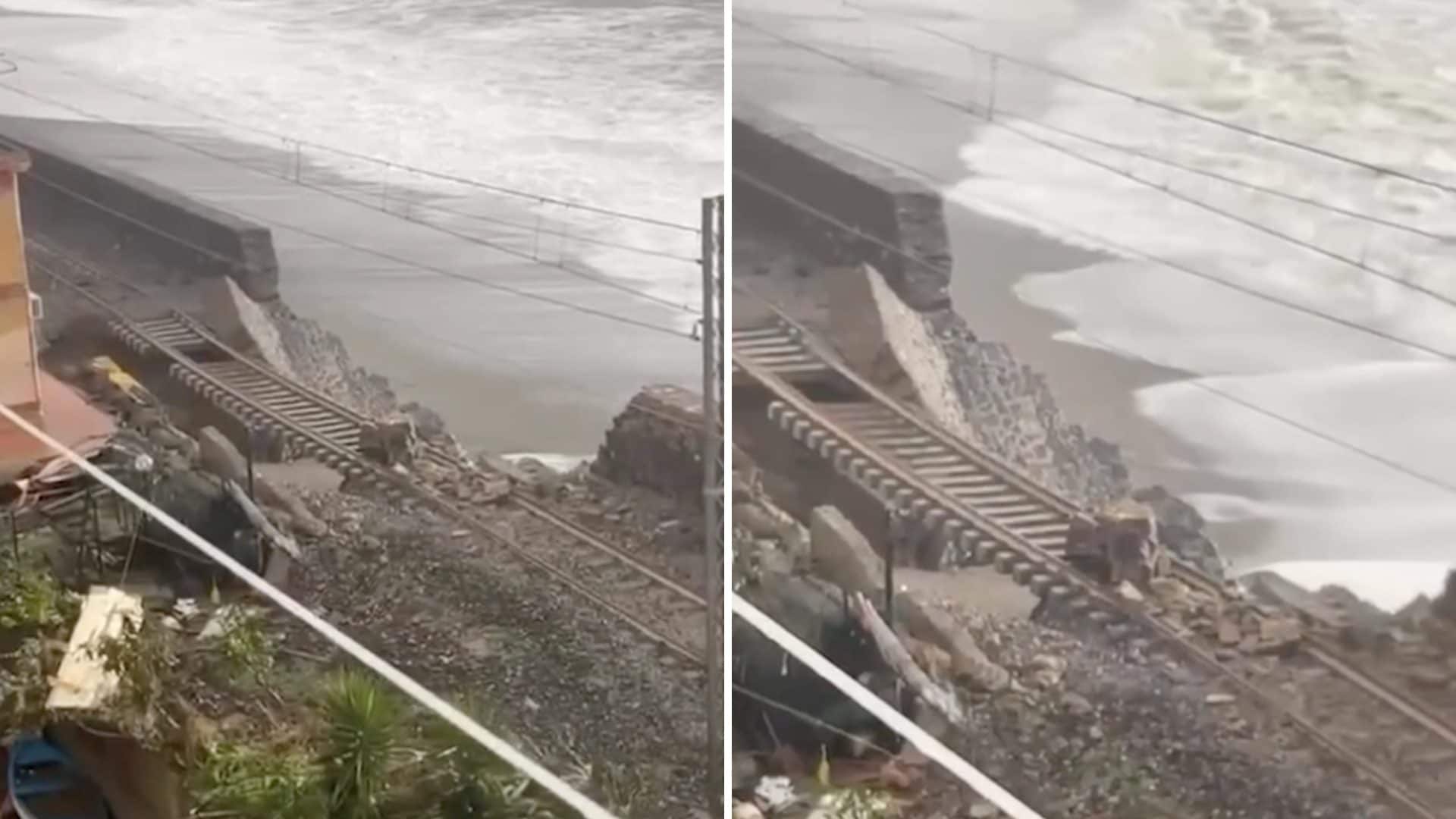 A Scaletta Zanclea un tratto dei binari è sospeso nel vuoto: i danni del passaggio del ciclone Harry
