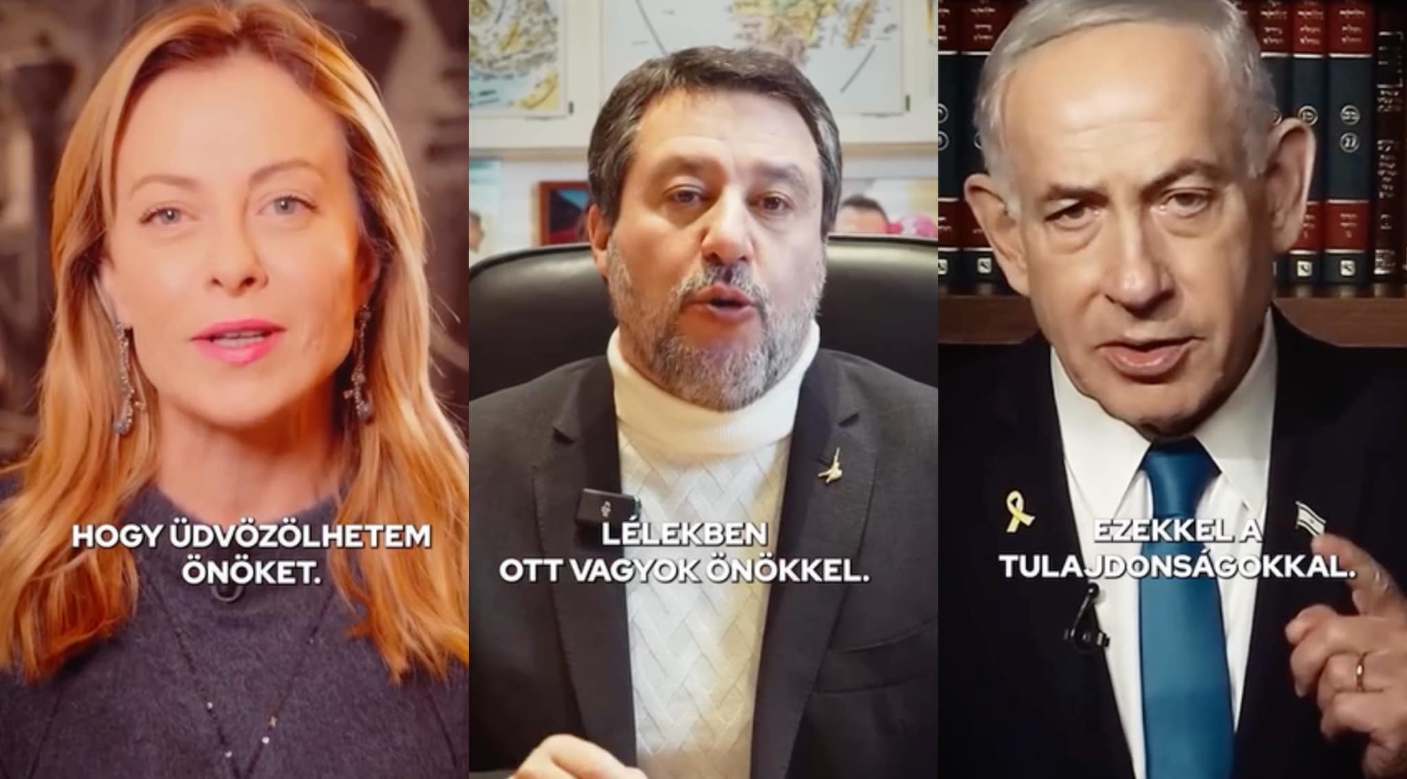 Meloni e Salvini insieme a Netanyahu e ai leader dell'estrema destra per lo spot elettorale di Orbán