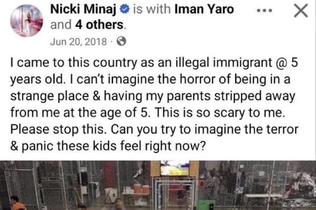 Nicki Minaj ricorda di essere entrata illegalmente negli Usa in un post