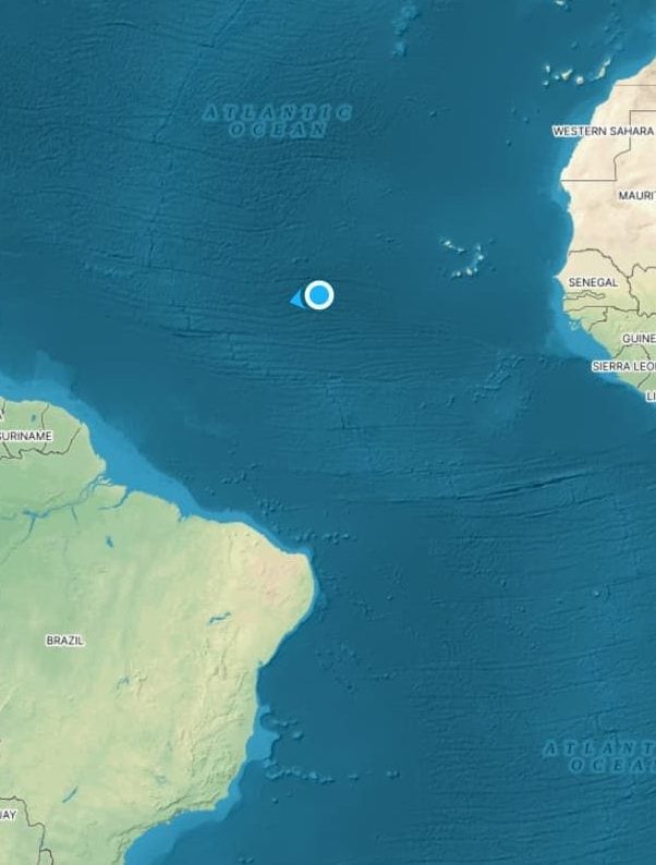 La barca di Lorenzo Barone alcune settimane fa nell’Oceano Atlantico