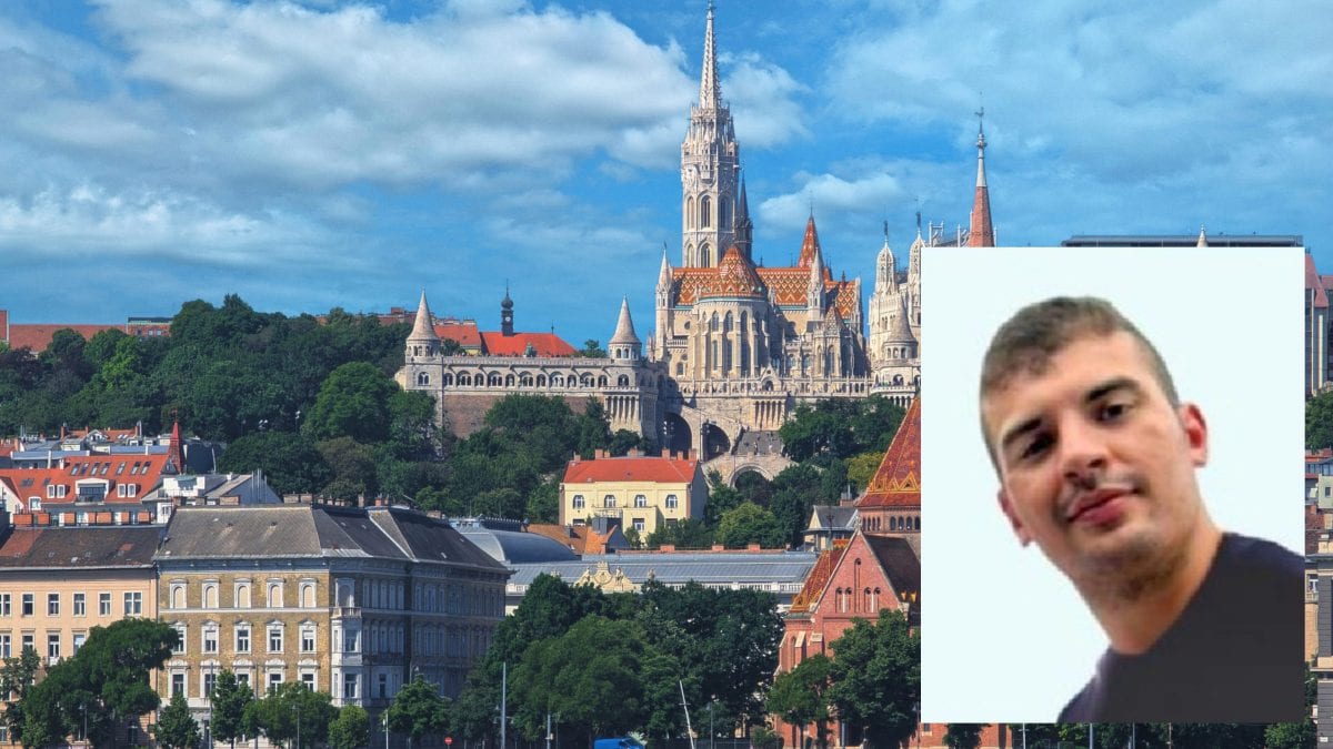 Una veduta di Budapest; nel riquadro: il 25enne Enrico Fratton.