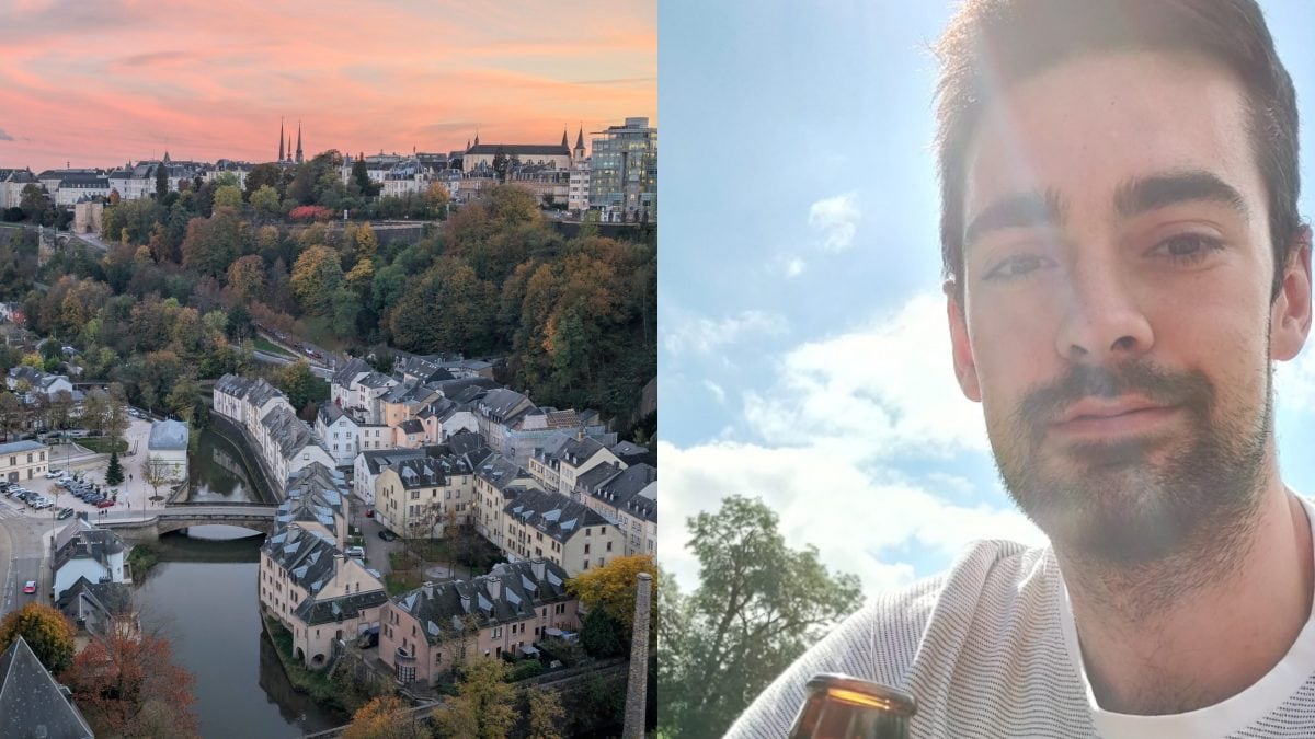 Da sinistra, tramonto sul quartiere Pafendall, Lussemburgo Città; Michele, italiano all’estero.