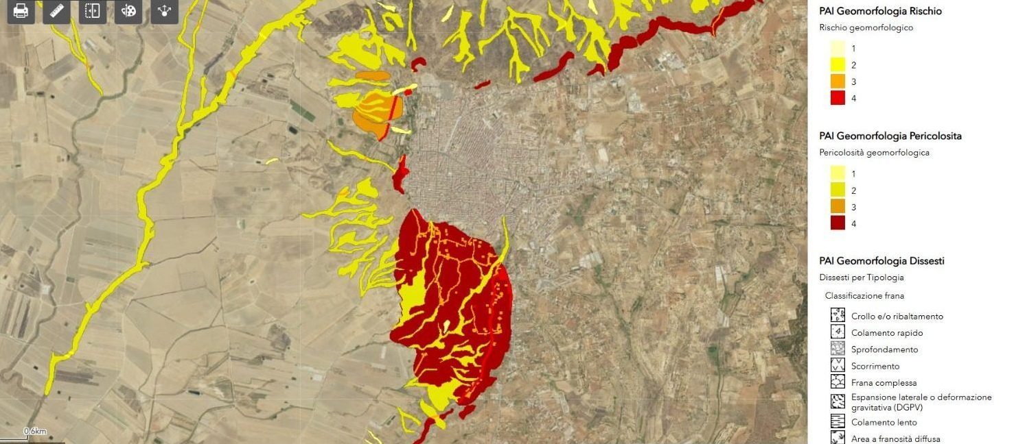 L’area franata coincide con il confine ovest del centro urbano di Niscemi [Fonte: Piano per l’Assetto Idrogeologico della Sicilia]