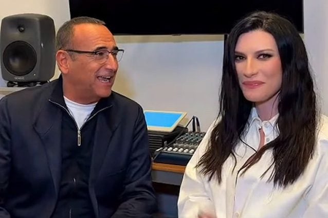 Pausini e Conti durante l’annuncio al Tg1
