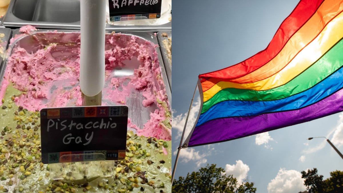 A sinistra, il gusto "pistacchio gay" esposto dalla gelateria a Catania.