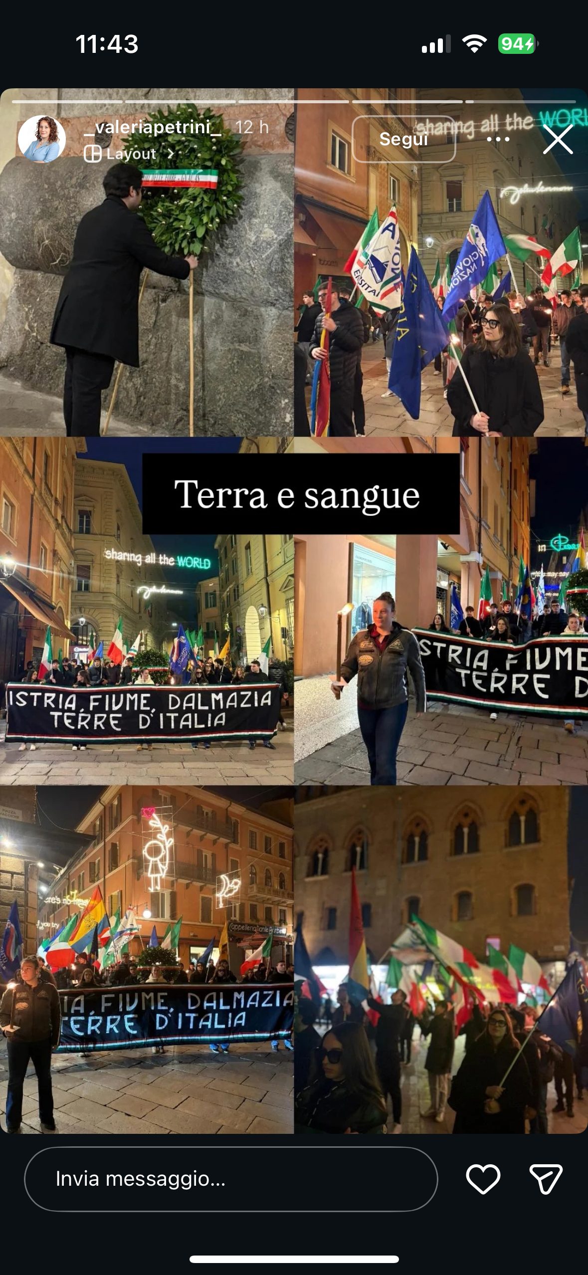 Il post neofascista della consigliera di Azione Universitaria sulla commemorazione per le foibe a Bologna