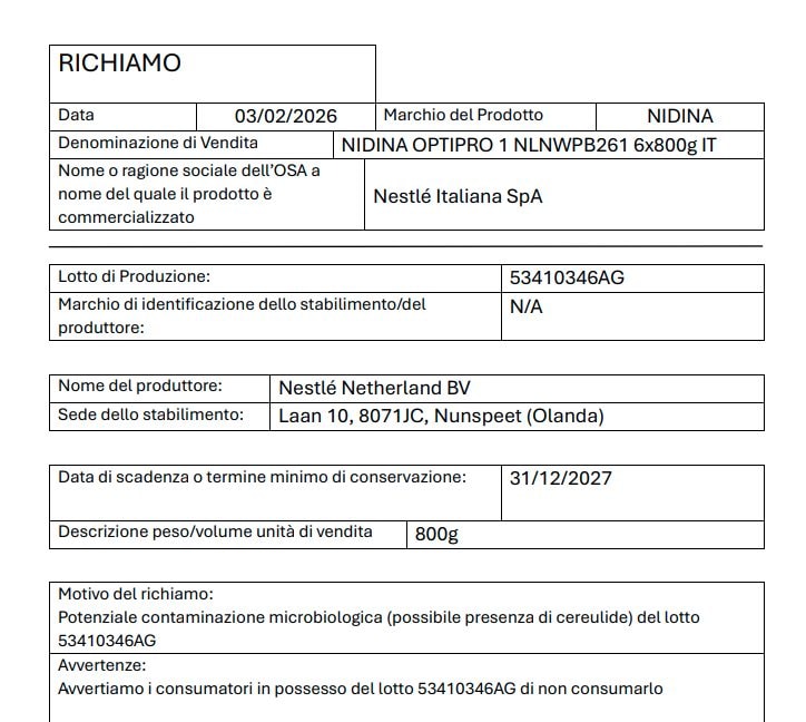 L’avviso del Ministero della Salute