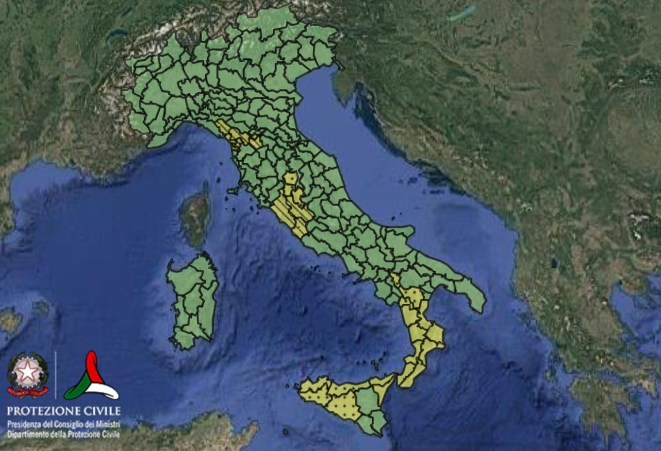 Le allerte meteo di domani 11 febbraio (Protezione Civile)