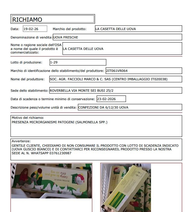 L’avviso del ministero della salute