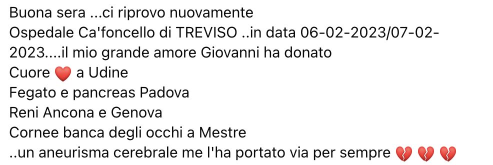 Il post pubblicato su Facebook da Marika.