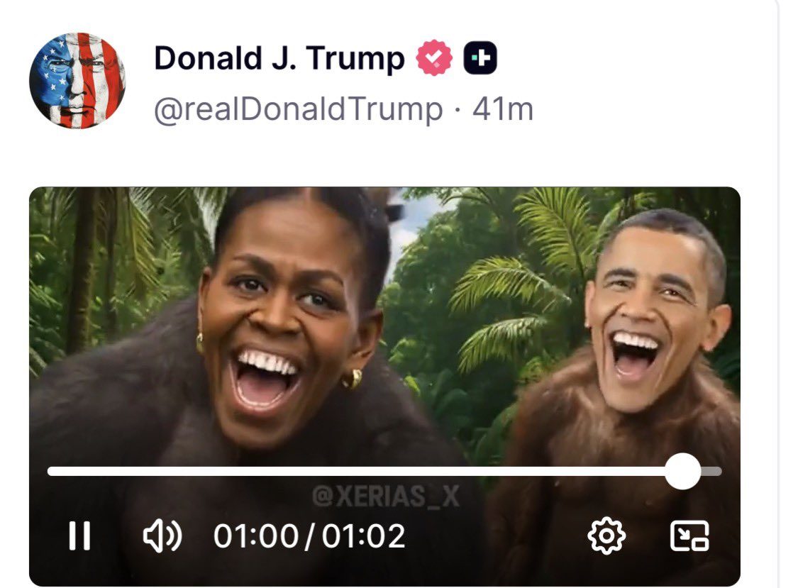 Trump posta un video razzista con Barack e Michelle Obama raffigurati come scimmie
