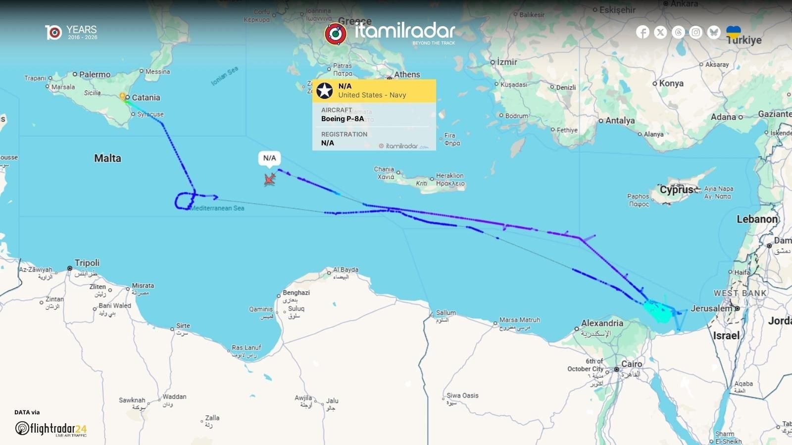 Screen da Italmilradar, del giorno 5/03/2026