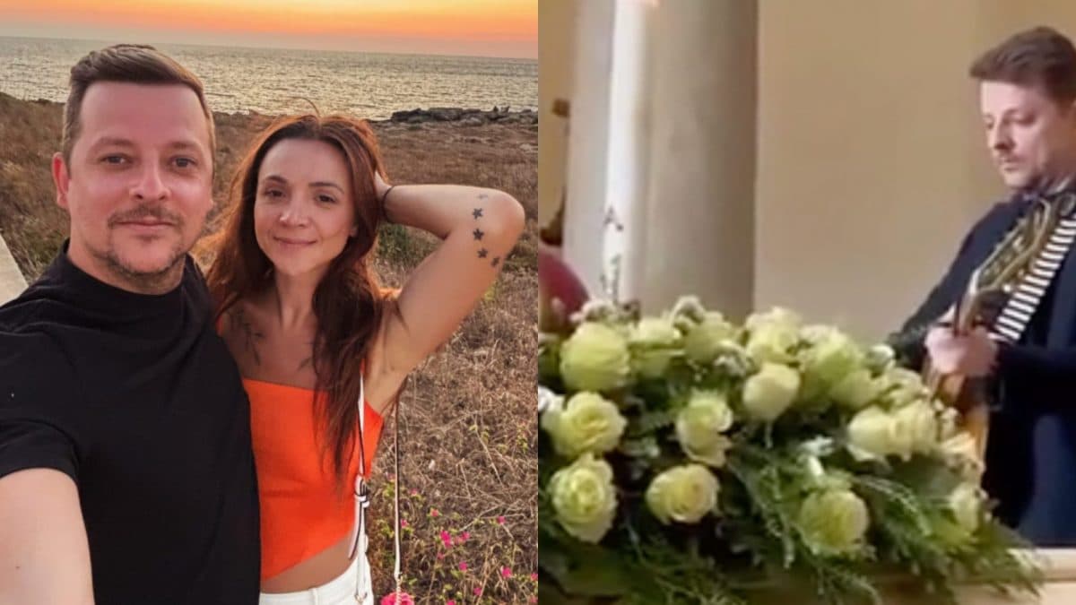 Da sinistra, Daniel Toledo e la moglie Mariana Morgado Dietrich (Instagram); un frame del video in cui l’uomo canta al funerale della 36enne.