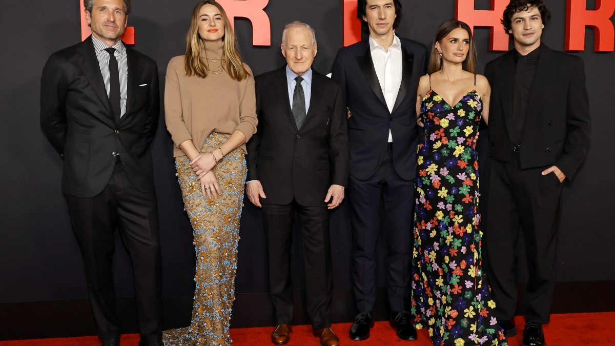Patrick Dempsey, Shailene Woodley, Michael Mann, Adam Driver, Penélope Cruz e Gabriel Leone alla premiere del film "Ferrari" nel 2023