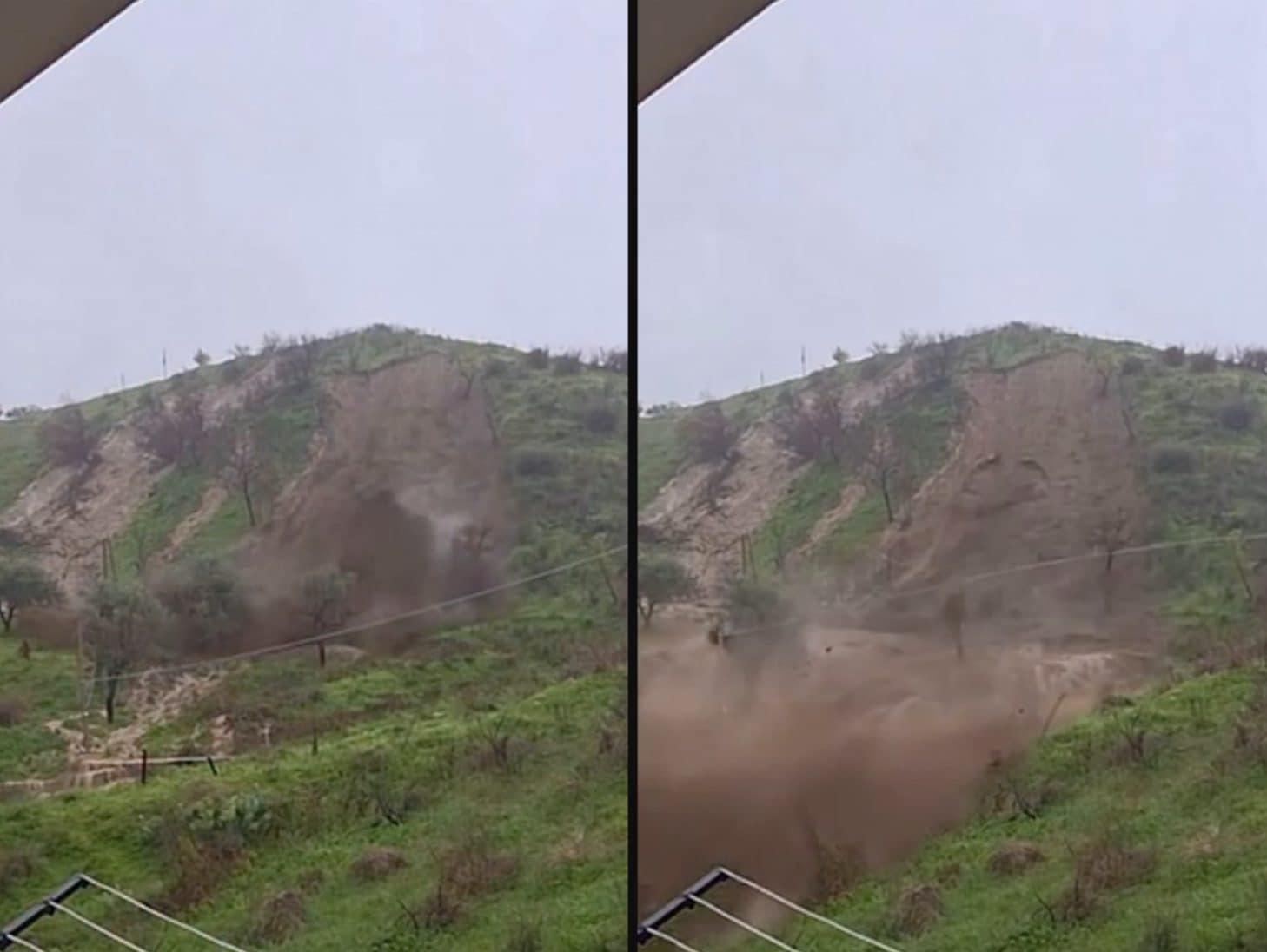 Crosia, la collina crolla sotto la pioggia battente: muro di fango arriva fino al condominio. Il video