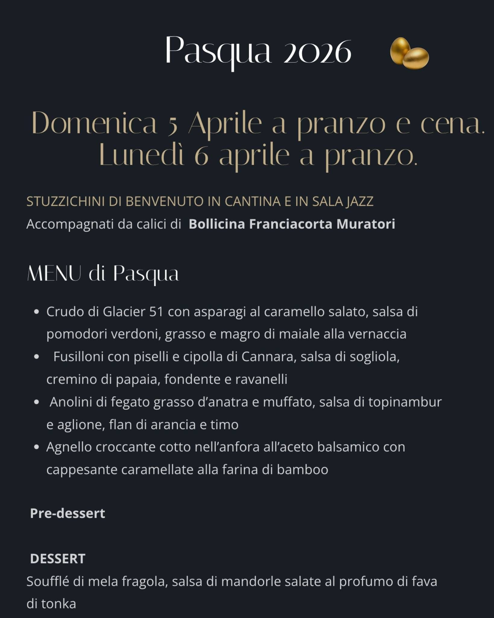 Il menu di Pasqua 2026 a Casa Vissani