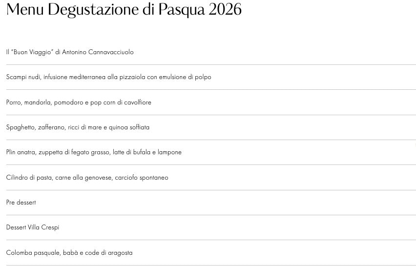 Il menu degustazione di Pasqua 2026 a Villa Crespi