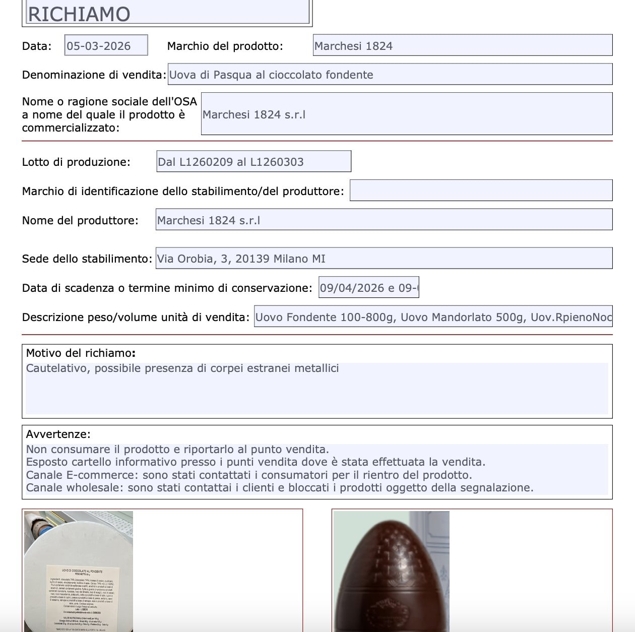 L’allerta alimentare