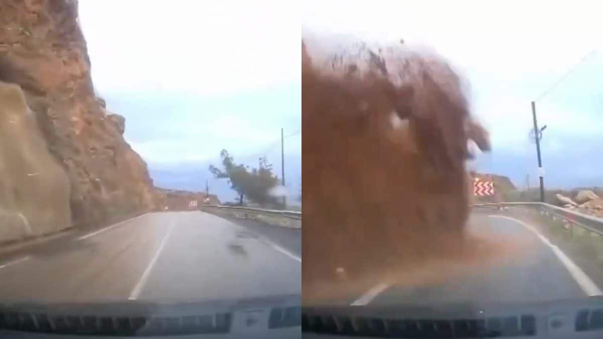 Un frame del video della frana ripreso dalla dashcam in Turchia.