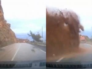 Frana travolge un’auto in Turchia, il video ripreso dalla dashcam: il conducente estratto vivo dalla vettura