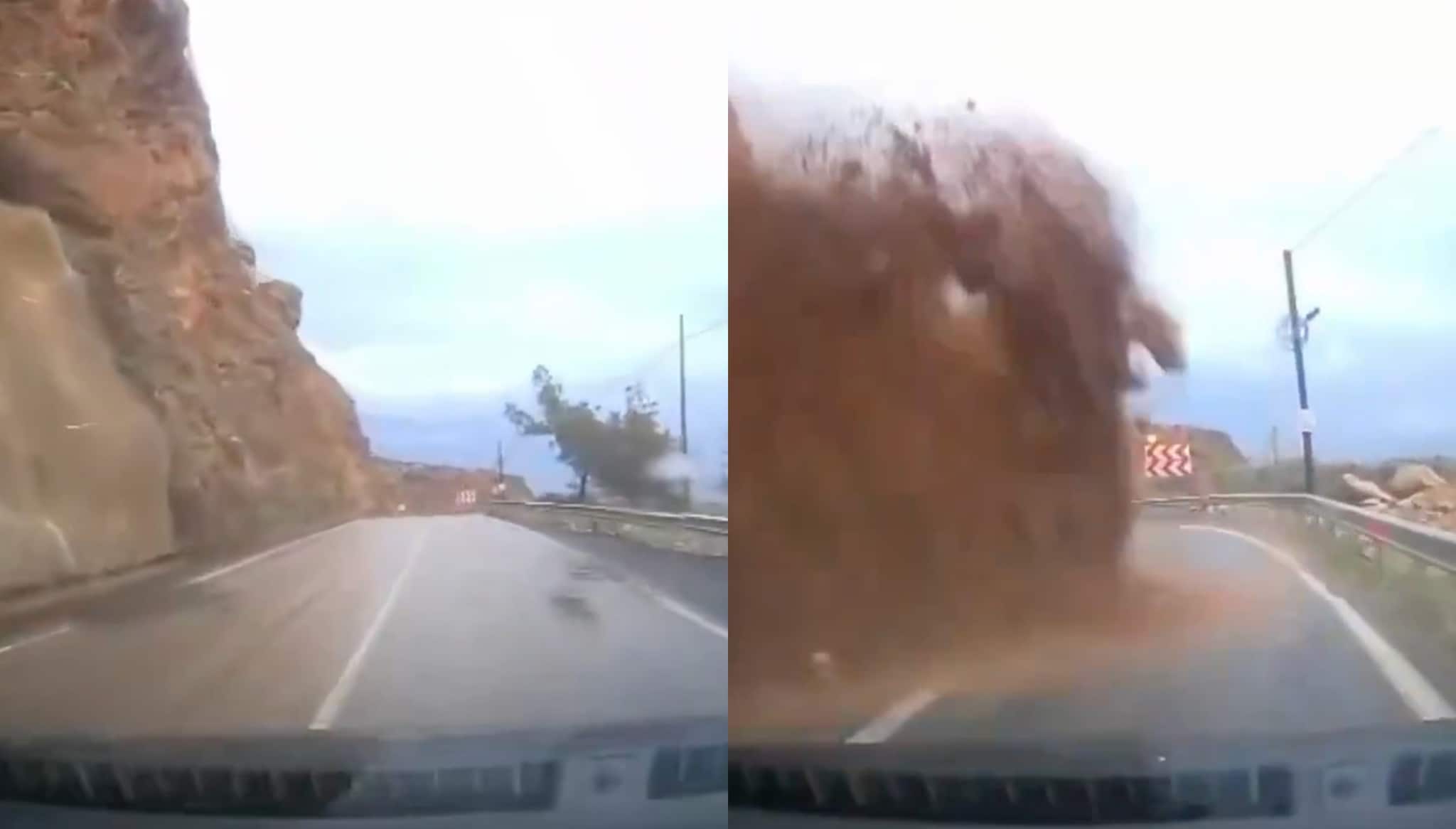 Frana travolge un'auto in Turchia, il video ripreso dalla dashcam: il conducente estratto vivo dalla vettura