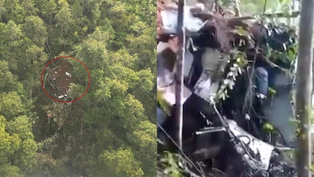 I rottami dell’elicottero precipitato.