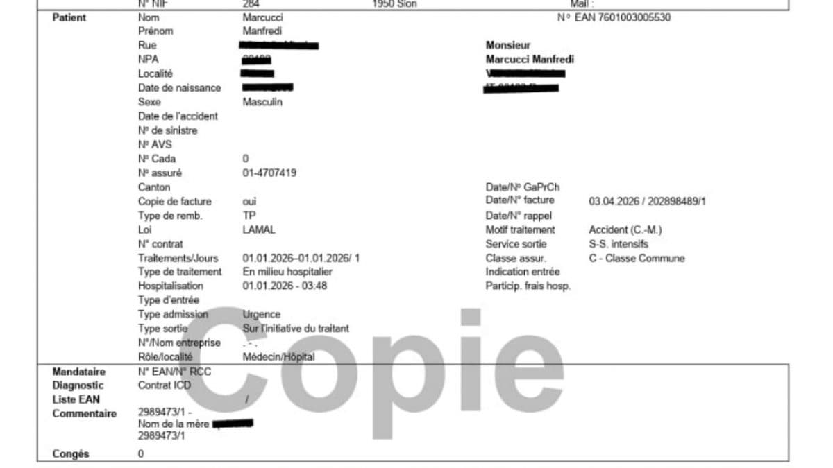 La fattura inviata alla famiglia di Manfredi Marcucci