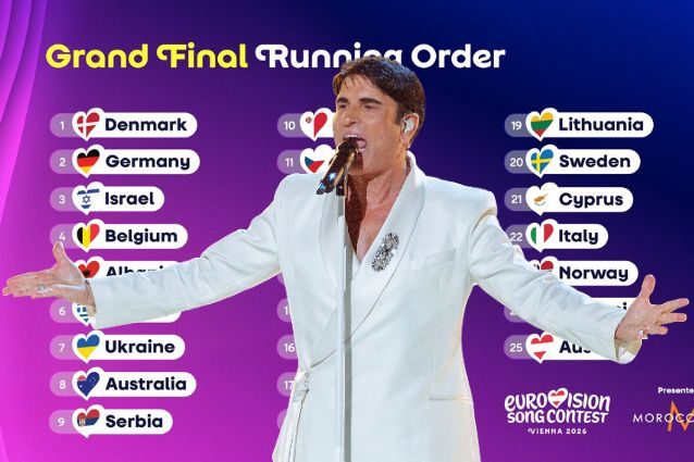 L'ordine di uscita ufficiale della finale di Eurovision 2026: bene Sal Da Vinci a fine scaletta