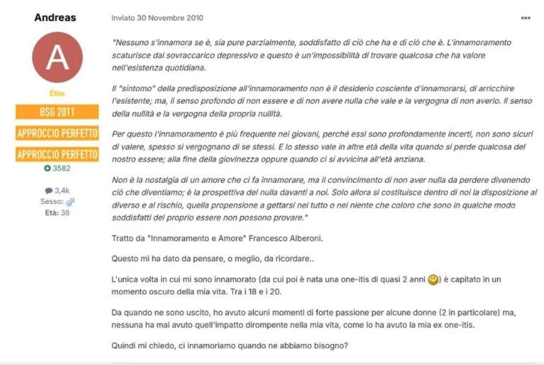 Uno dei post di Andreas