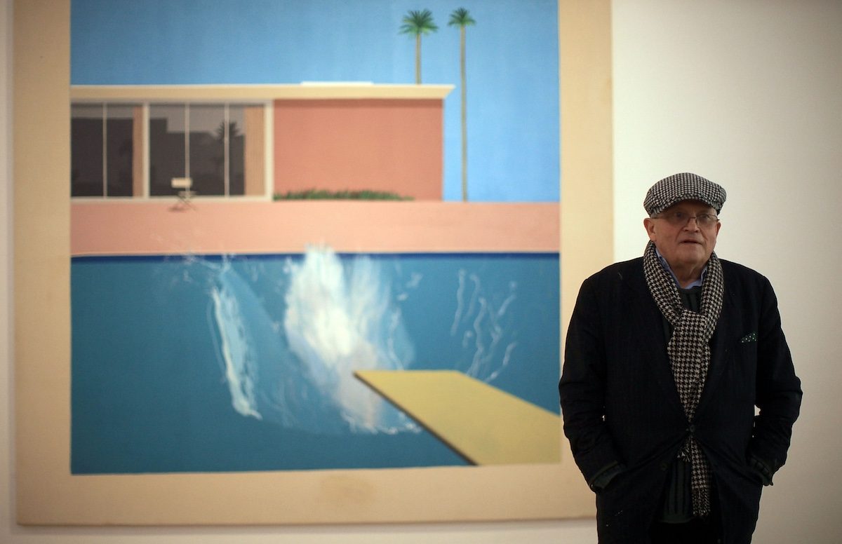 David Hockney con l’opera A bigger splash – ph Christopher Furlong:Getty Images