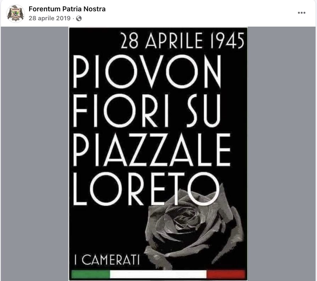 Screenshot dalla pagina Facebook "Forentum Patria Nostra".