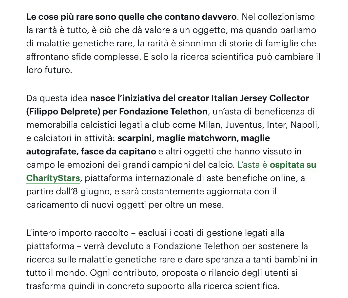 Screenshot dal sito di Fondazione Telethon
