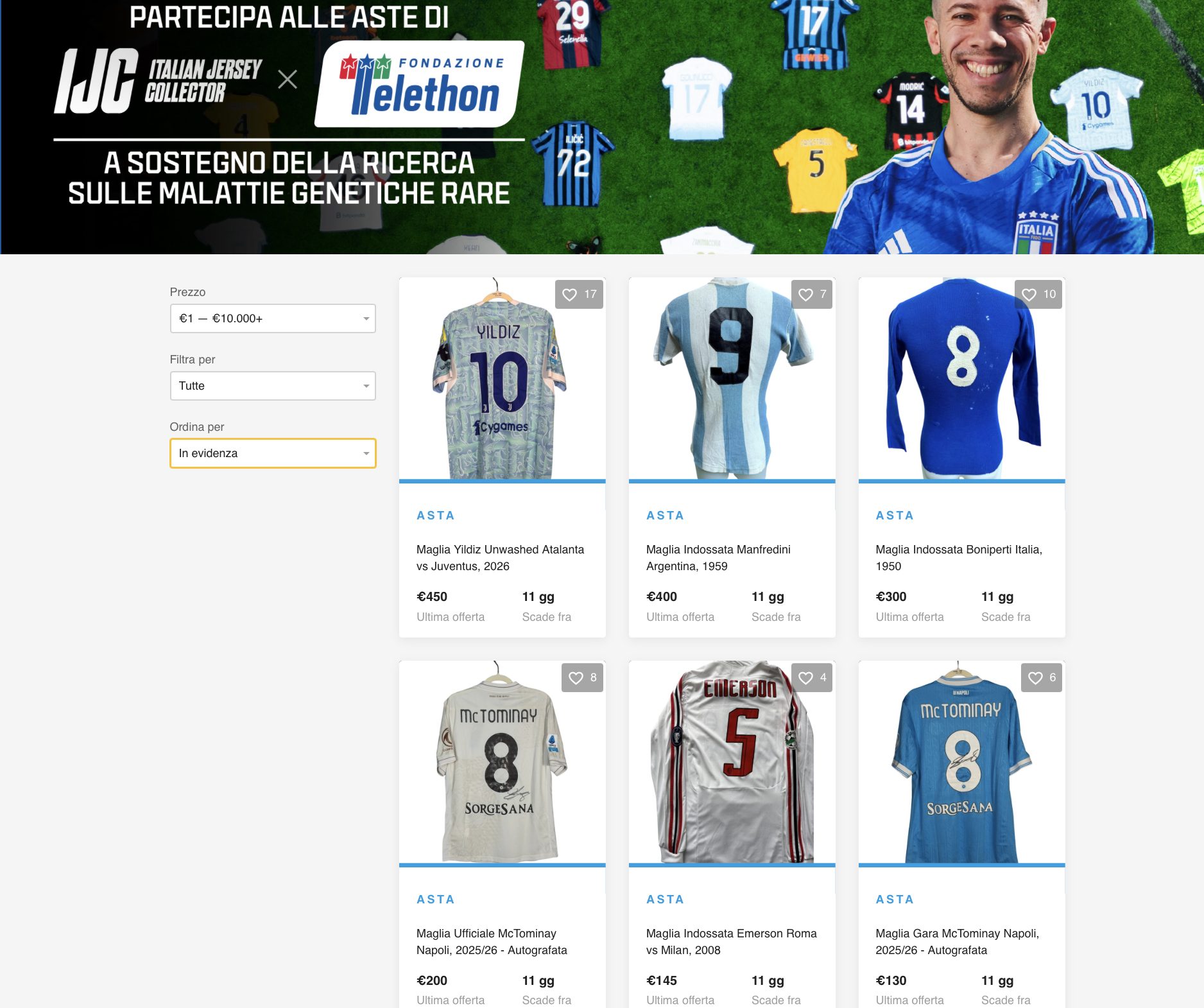 Screenshot dalla pagina di lancio della campagna IJC per Fondazione Telethon