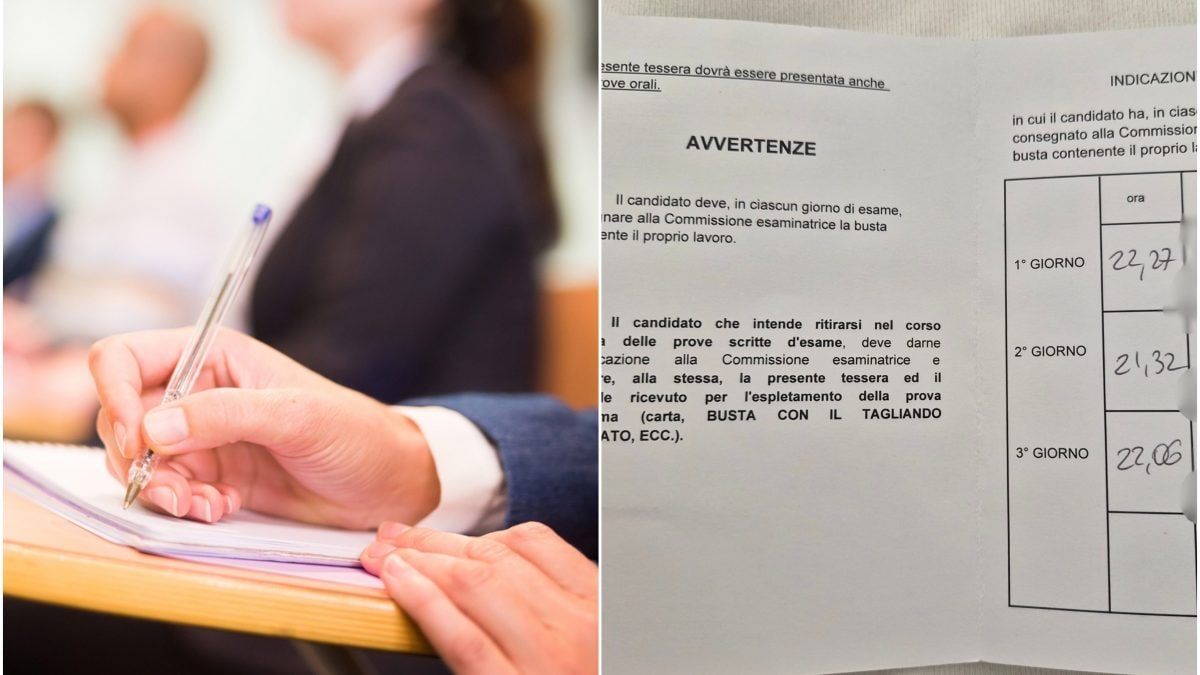 Il libretto con l’orario di uscita dal padiglione del Concorso Notarile
