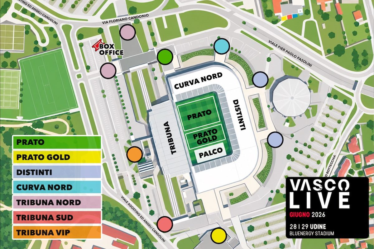 Mappa del concerto di Vasco Rossi a Udine