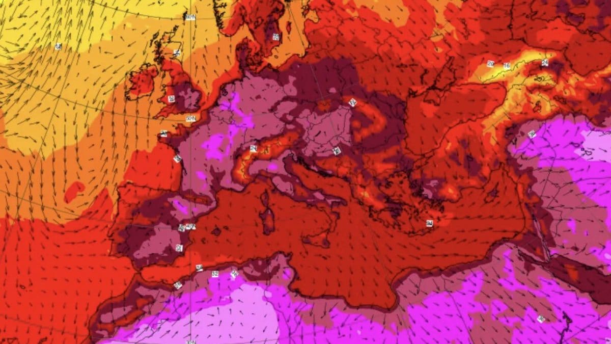 L’ondata di calore nella mappa dell’EMCWF per la giornata di venerdì 26 giugno.