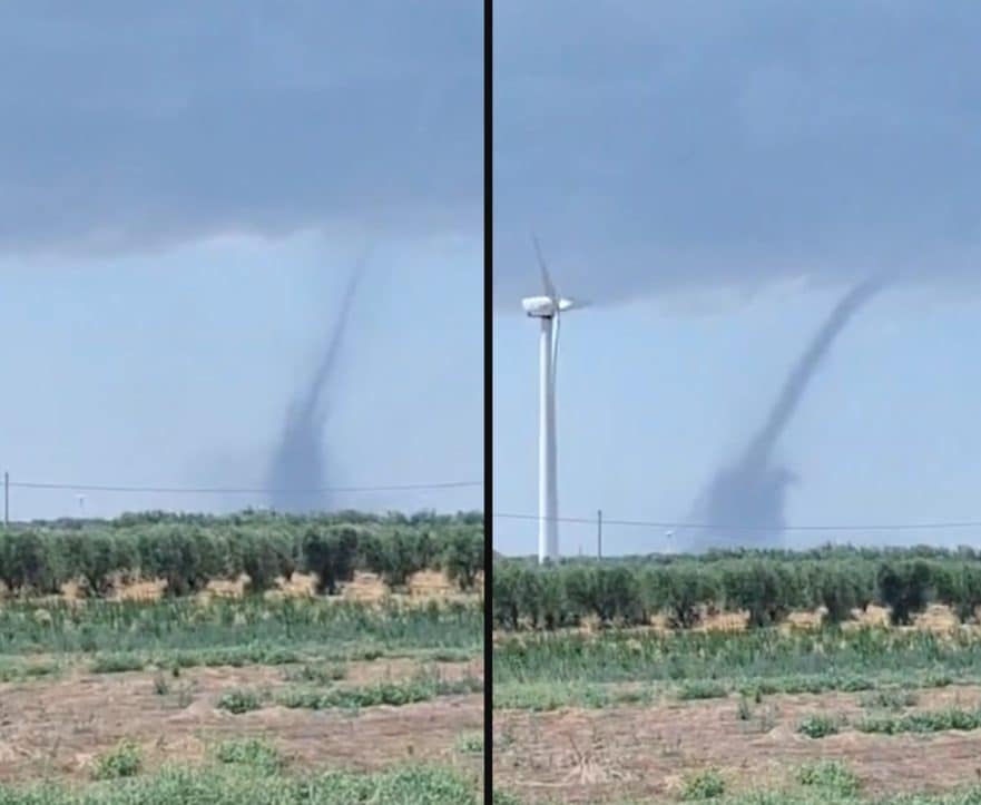 Tromba d’aria a Foggia vicino alla città tra Troia e Lucera: durata 13 minuti, le immagini del tornado
