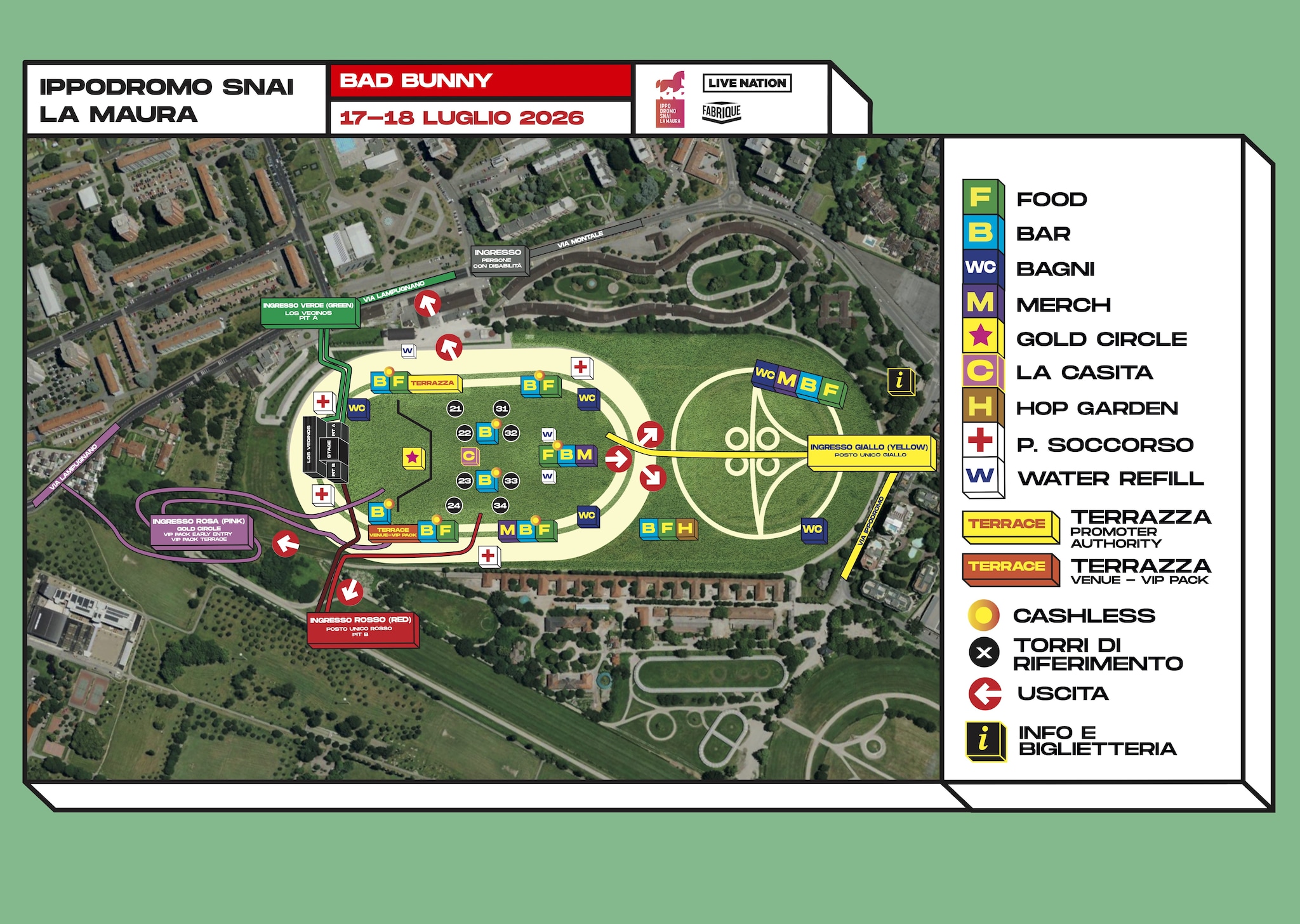 Mappa Ippodromo San Siro, Bad Bunny 2026