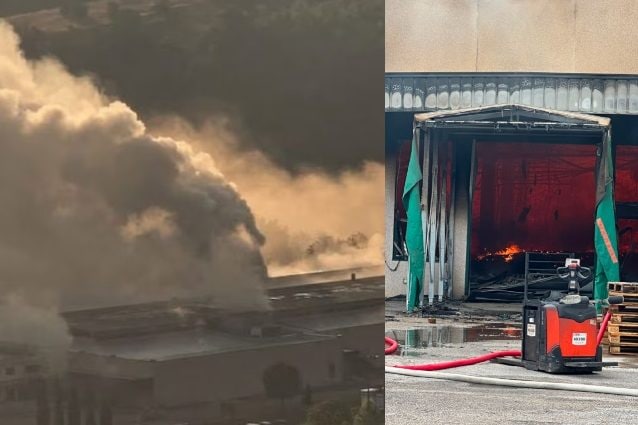 Teramo, incendio nel deposito dolciario Lazzaroni: fiamme su 4.000 mq e fumo sull'A24, viabilità in tilt